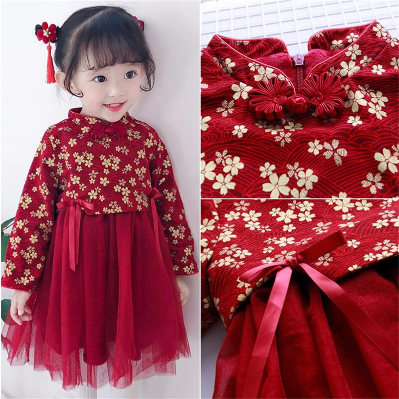 Baby Girls Dresses Embroidered Mesh Princess Dress Kids Red vestidos for 0-8 Years Children New Year Clothes Christmas Costumes