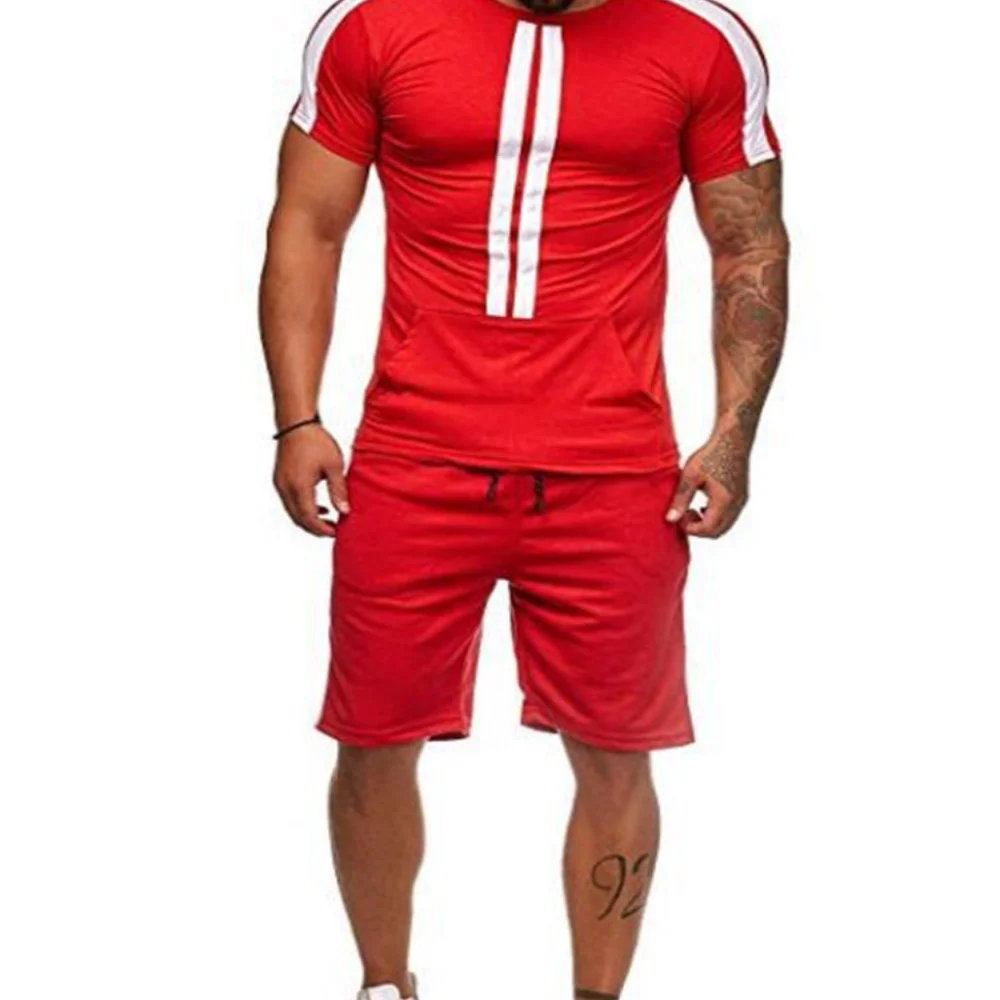 

2021 Summer New Men Shorts Sets Short Sleeve T Shirt +Shorts Solid Male Tracksuit Set Men's Brand Clothing 2 Pieces Sets Male