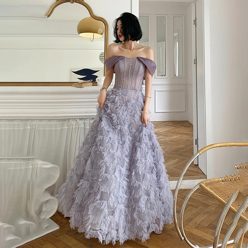 

Evening Dress Elegant Sequins Boat Neck Short Sleeves Appliques A-Line New Simple Floor-Length Woman Formal Party Gowns A1412