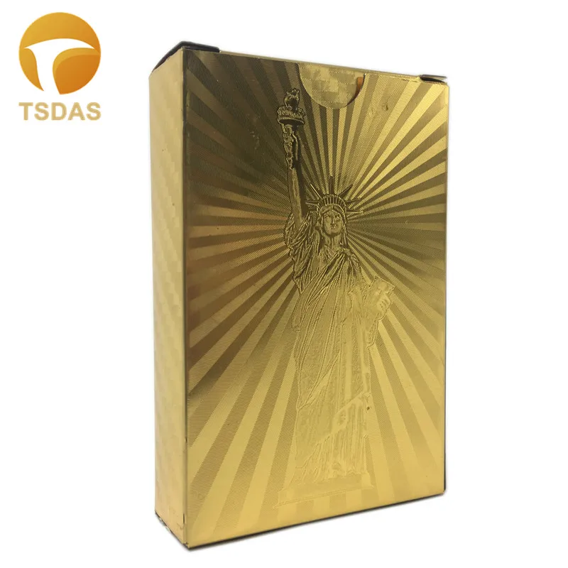 США Статуя Свободы новые пластиковые игральные карты 54 шт. золотые покерные 24K