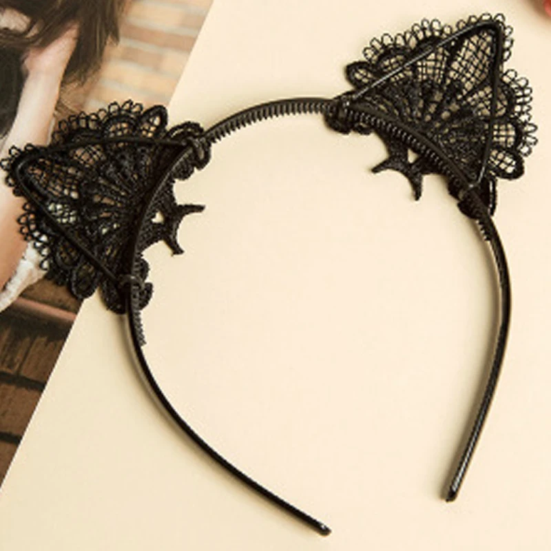 Женская Кружевная повязка на голову с кошачьими ушками |