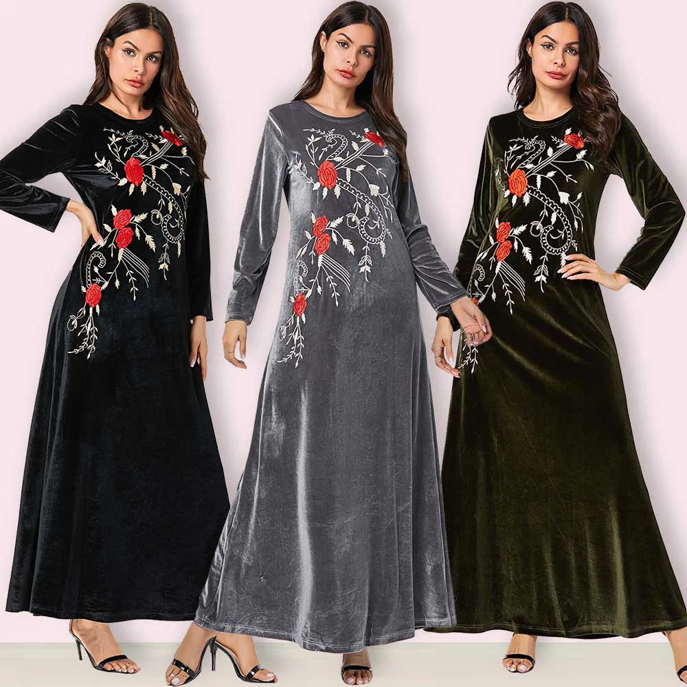 Дубай вельветовое мусульманское платье женское кимоно Jubah длинный халат Abaya