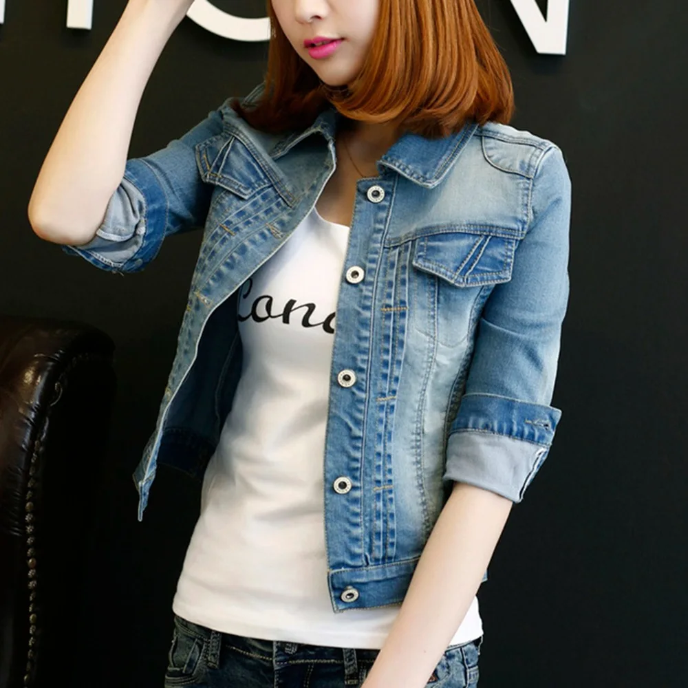 

Vintage Women short Jacket 2020 spring Autum plus size Denim Jackets Washed Blue Jeans Coat Outwear Slim Jacket 4XL 5XL JC172