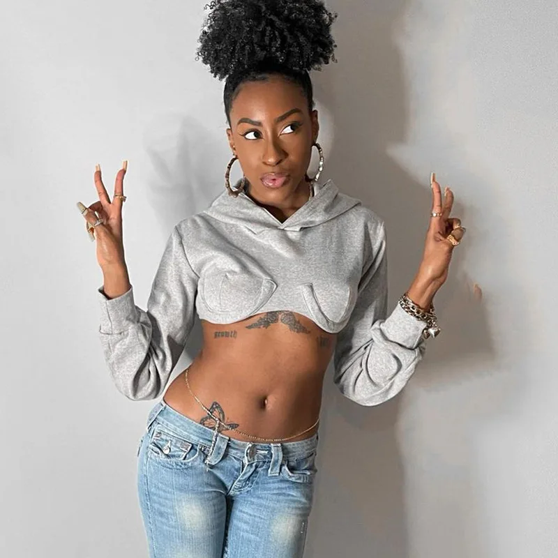 

Hoodies Women Spring Autumn Fashion Sexy Super Short Leaky Waist Hooded Tops Casual Loose Female Street Wear Long Sleeve Hoody