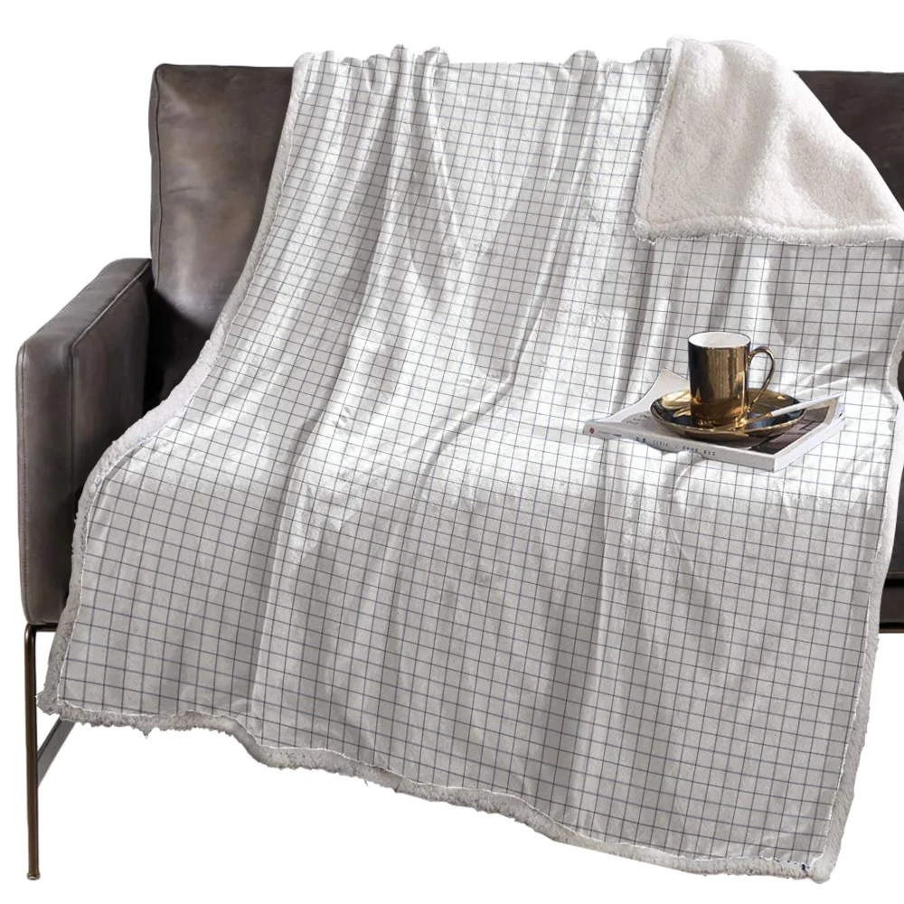 Контрастное синее белое Клетчатое одеяло Флисовое с цветочным рисунком для