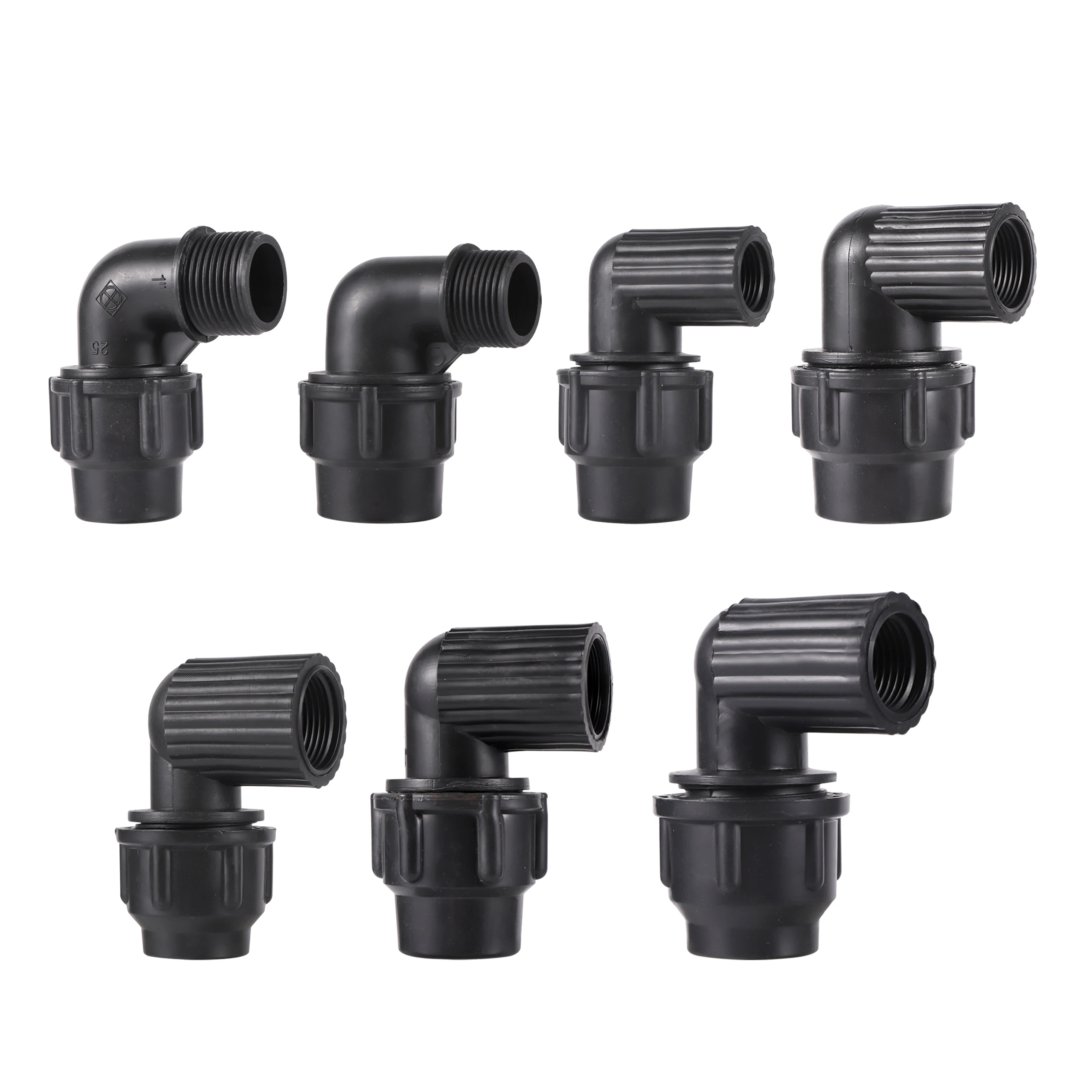 

1/2" 3/4" 1" Female Male Thread to 20/25/32mm 90 Degree Reducing Elbow Water Connector Black PE Pipe PVC Tube Connection Joint