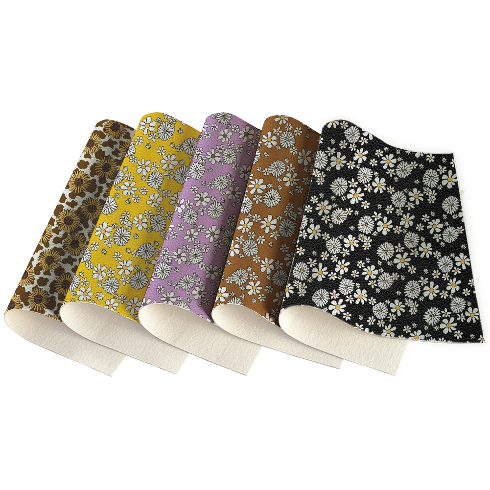 

5pcs sunflowers floral yellow printed Lychee Pattern Leather Fabric Sheets for DIY Bag Shoes Material Hademade Fabric diy,30*22