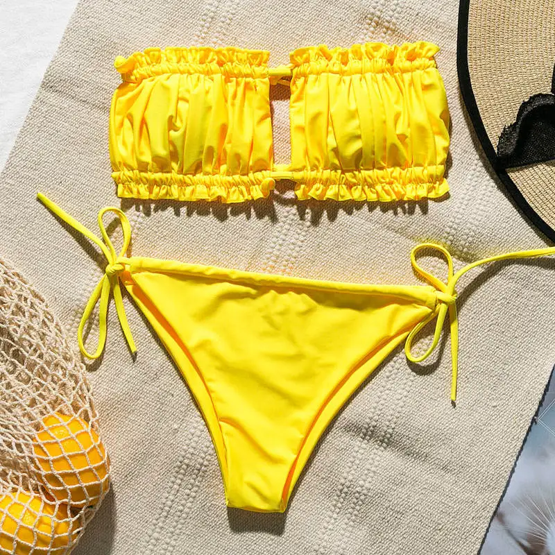 Peachtan Sexy pink swimwear women bathing suit Bandeau bikinis mujer Micro swimsuit female Push up two-piece suit summer - Color: 5