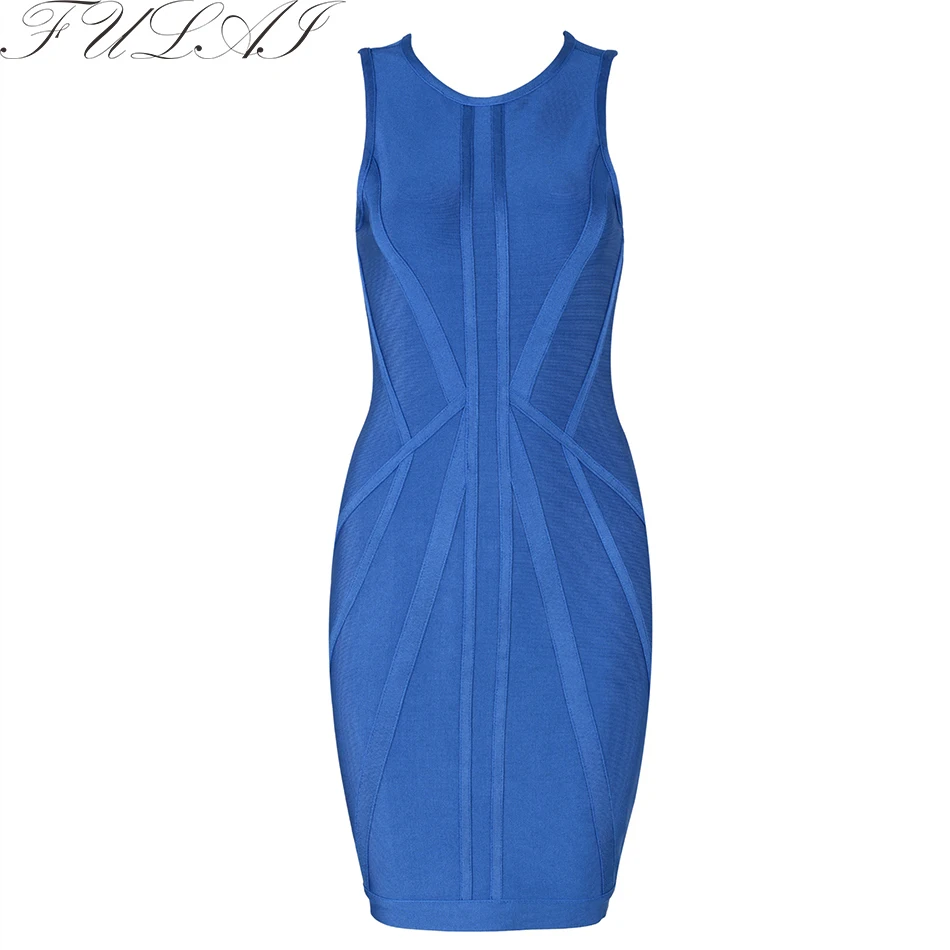 Женское Бандажное платье FULAI голубое облегающее мини-платье без рукавов вечернее
