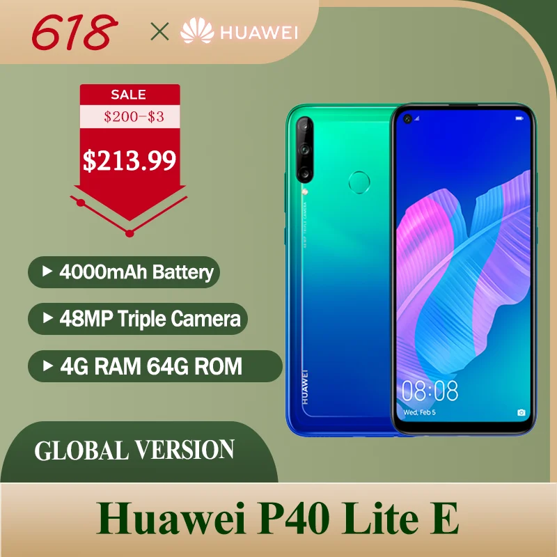 Huawei P40 Lite E глобальная версия 4 Гб 64 мобильный телефон 48MP капли воды экран 6 39 ''FHD