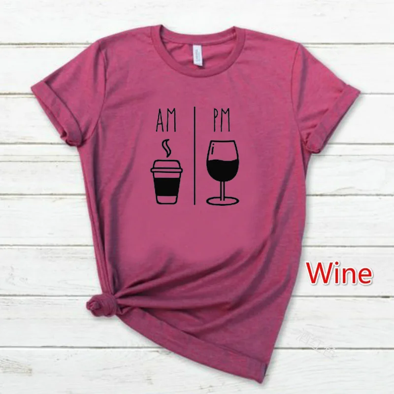 

AM Coffee PM Wine Skull Crown Sweetheart Tshirt Cool Trend Cotton T shirt Male Grey Women's Printing Christmas Alternative Top