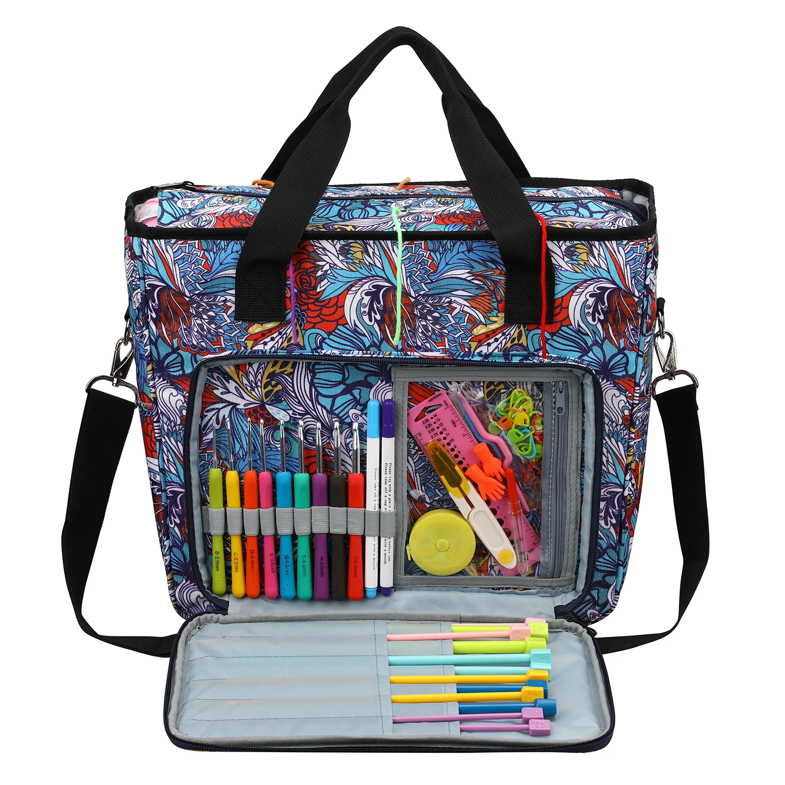 

2021 Portable Knitting Tote Bag Yarn Storage Bag Vintage Flowers Waterproof Bags for Yarn Balls Crochet Hooks Sewing Accessories