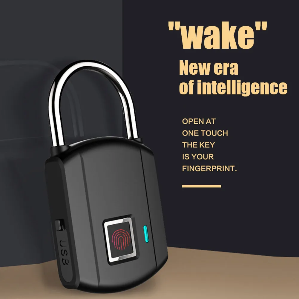 

1Pc Keyless USB Rechargeable Door Lock Fingerprint Smart Padlock Quick Unlock Zinc alloy Metal Self Developing Chip Dropshipping