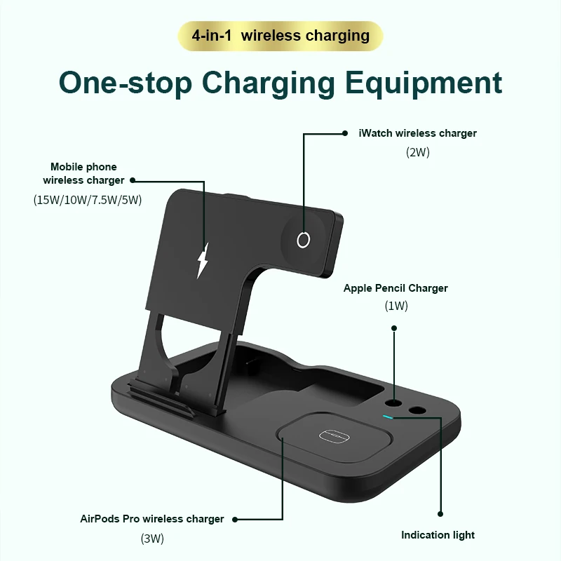kuulaa 15w qi wireless charger stand for iphone 13 for apple watch 4 in 1 foldable charging dock station for airpods pro iwatch free global shipping