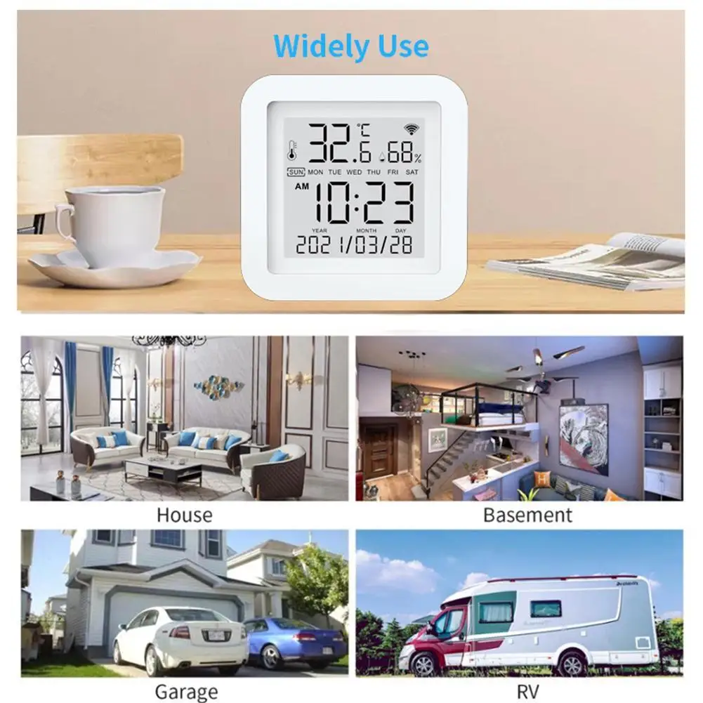 

WIFI Temperature Humidity Sensor Tuya For Smart Home Var SmartLife Remote Control Time Date LCD Screen Detector Smart Clock