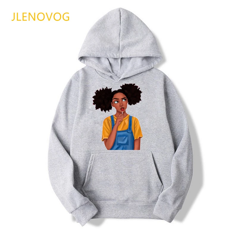 Новые афроамериканские черные толстовки с волшебным принтом для девочек серые