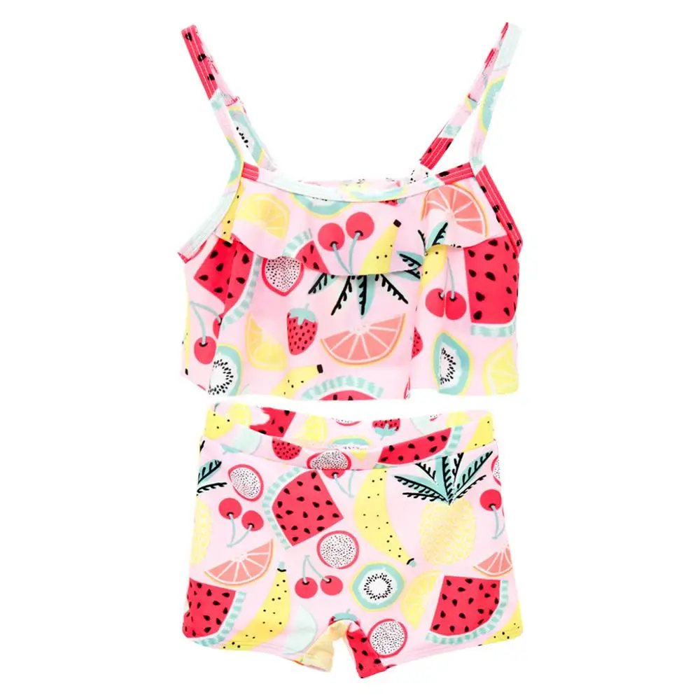 Fruit Print Ruffles Camis Swimsuit Set for Girl Sleeveless Two Piece Beach Bikini Baby Bathing Suit Children #20 | Детская одежда и
