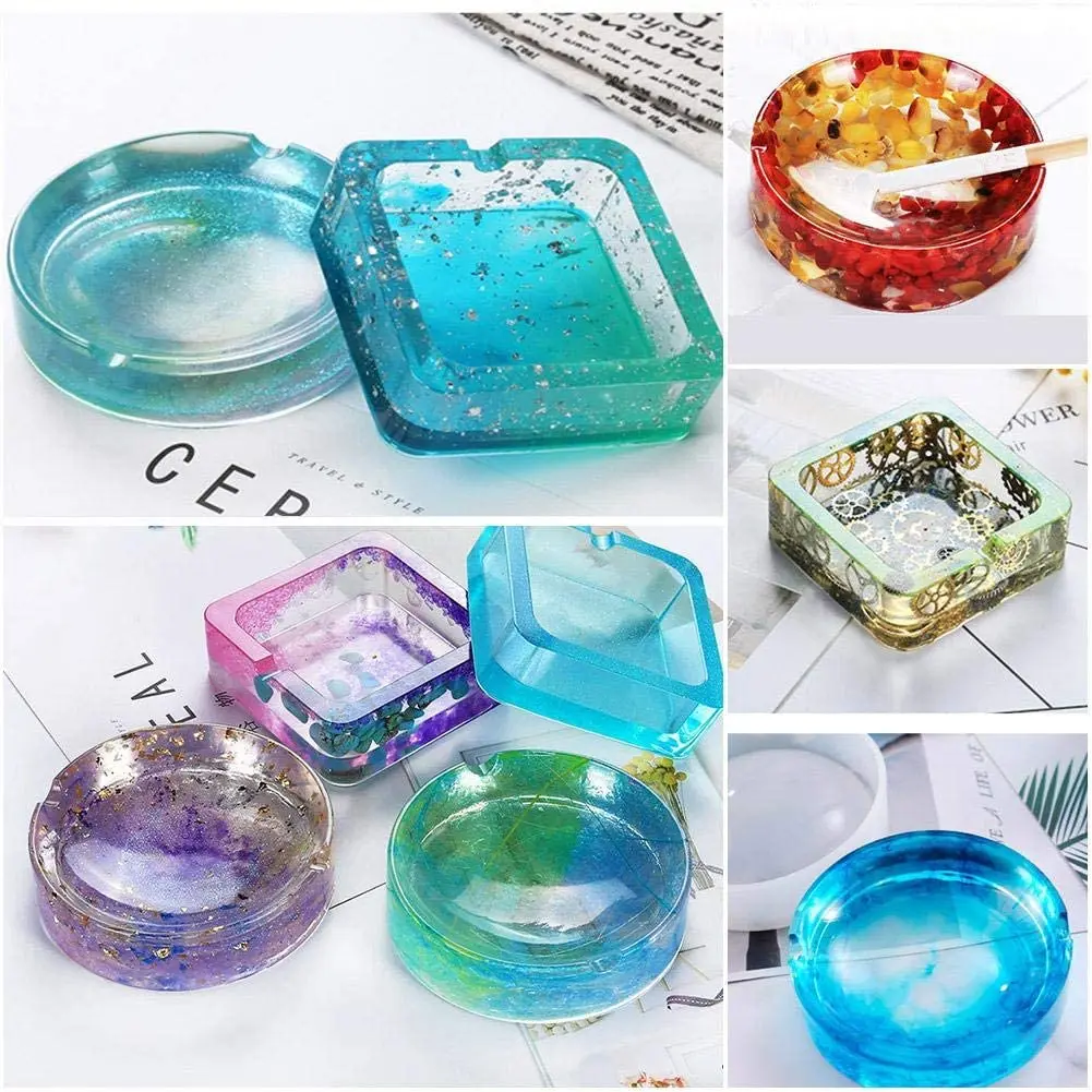 

Resin Silicone Mold Casting Molds for Ashtray Square and Round Large Size Resin Art Molds with Measuring Cup Wood Sticks