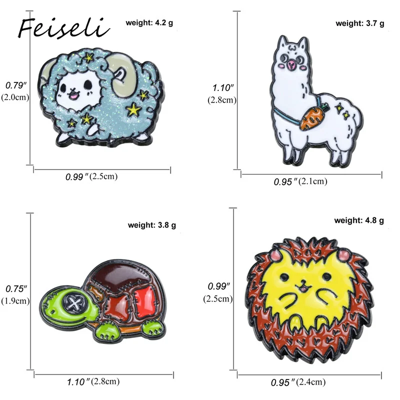 Feiseli мультяшная Милая брошь с черепахой в виде животного альпака ежика овцы для