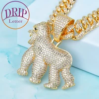 drip letter orangutan pendant necklace for men hip hop gold color animal aaa zircon rock street fashion jewelry