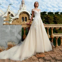beige wedding dress boho lace appliques tulle cap sleeve princess bridal dress women plus size wedding gowns
