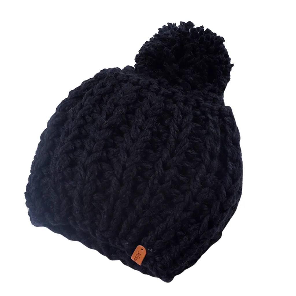Женская Вязаная Шапка бини однотонная с флисовой подкладкой и помпоном
