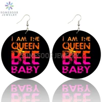 somesoor i%e2%80%99m the queen bee baby wooden drop earrings educated black printed locs loops wood pendant dangle jewelry for women gi