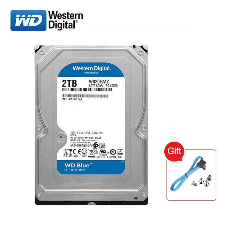 

Внутренний жесткий диск Western Digital WD 2 ТБ, 3,5 "5400 об/мин 256 Мб кэш-памяти, SATA3 HDD 6 ГБ/сек., синий жесткий диск HD для настольных ПК WD20EZAZ