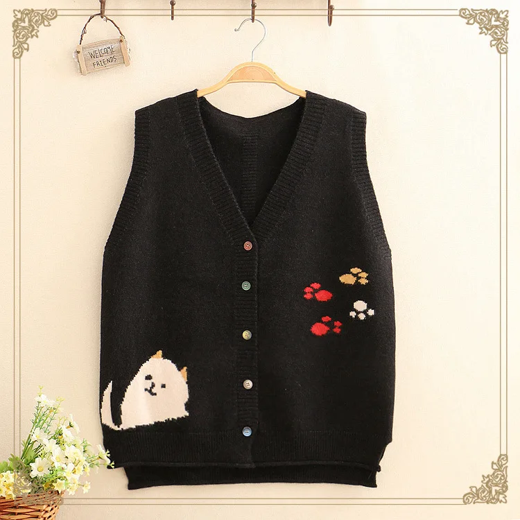 Весенний свитер с рисунком кота однобортный женский жилет принтом 2020| |