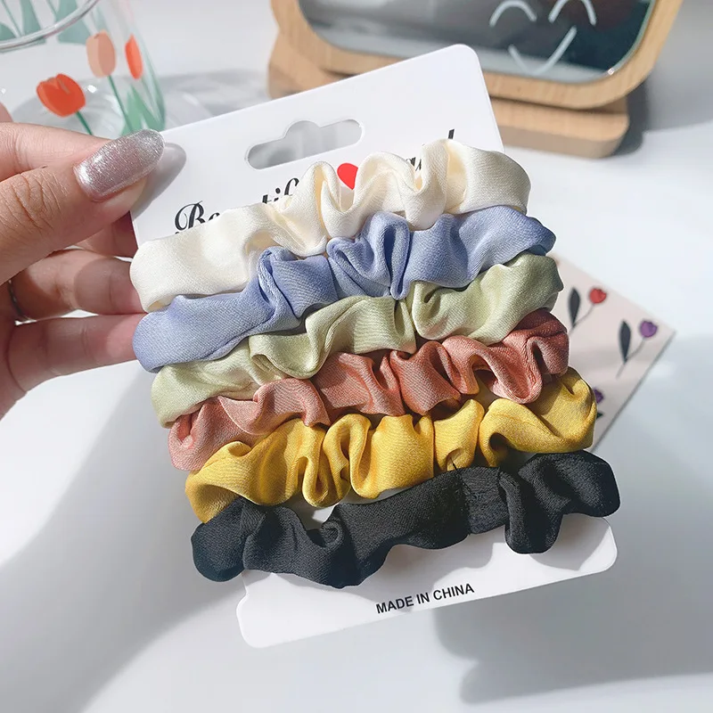 

Aphrodite 6pcs/set Satin Hair Ties Scrunchie Solid Color Elastic Headband Women Girls Headwear Ponytail Holder Hair Accessories