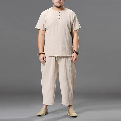 Мужской льняной спортивный костюм 8XL 9XL