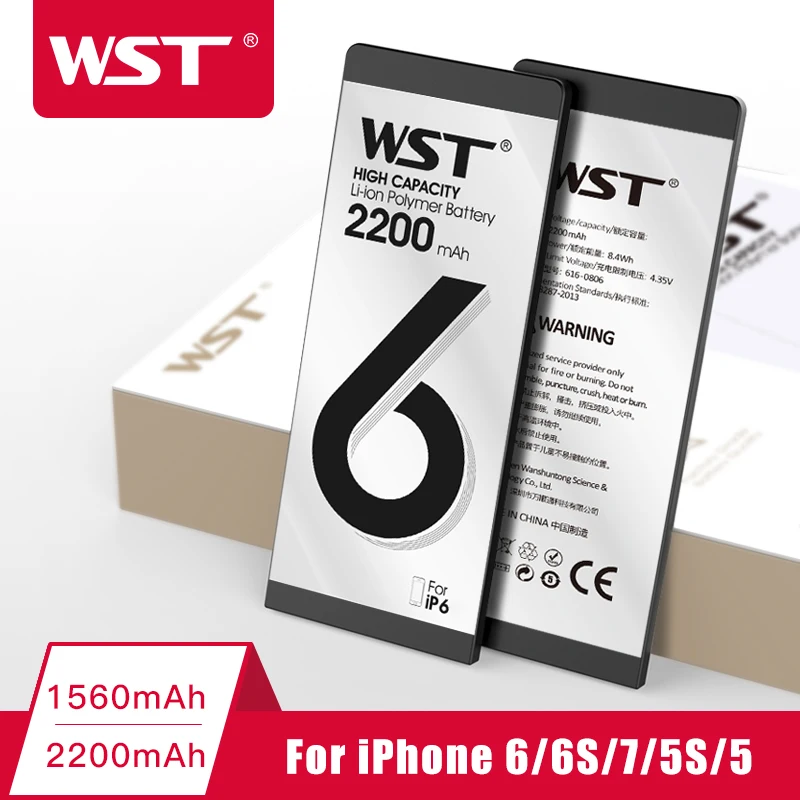 WST аккумулятор для телефона высокой емкости для Apple iPhone 6, 6 S, 7, 5, 5S, сменные батареи, внутренняя батарея для телефона с полным набором инструментов