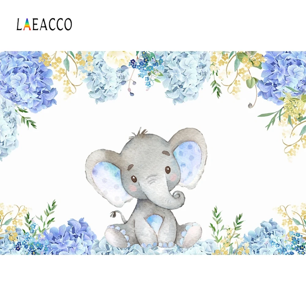 Laeacco Elephant Flowers Wooden Boards Wall Scene Baby Children Photography Backgrounds Photographic Backdrops For Photo Studio