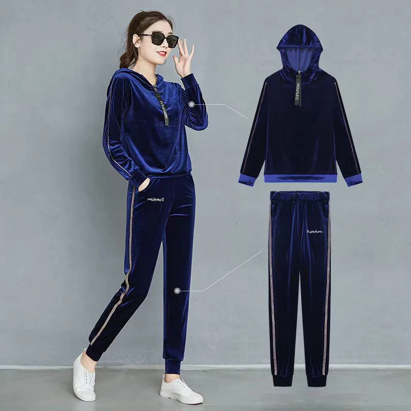 

Special offer 2020 new gold velvet casual sports suit women's foot pants autumn and winter long-sleeved sweater two-piece