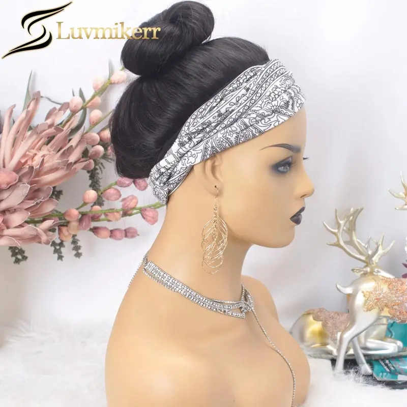 

Long Full Kinky Straight Remy Brazilian Half Wig Human Hair With Headband Can be Made Into High Ponytail Preplucked Baby Hair