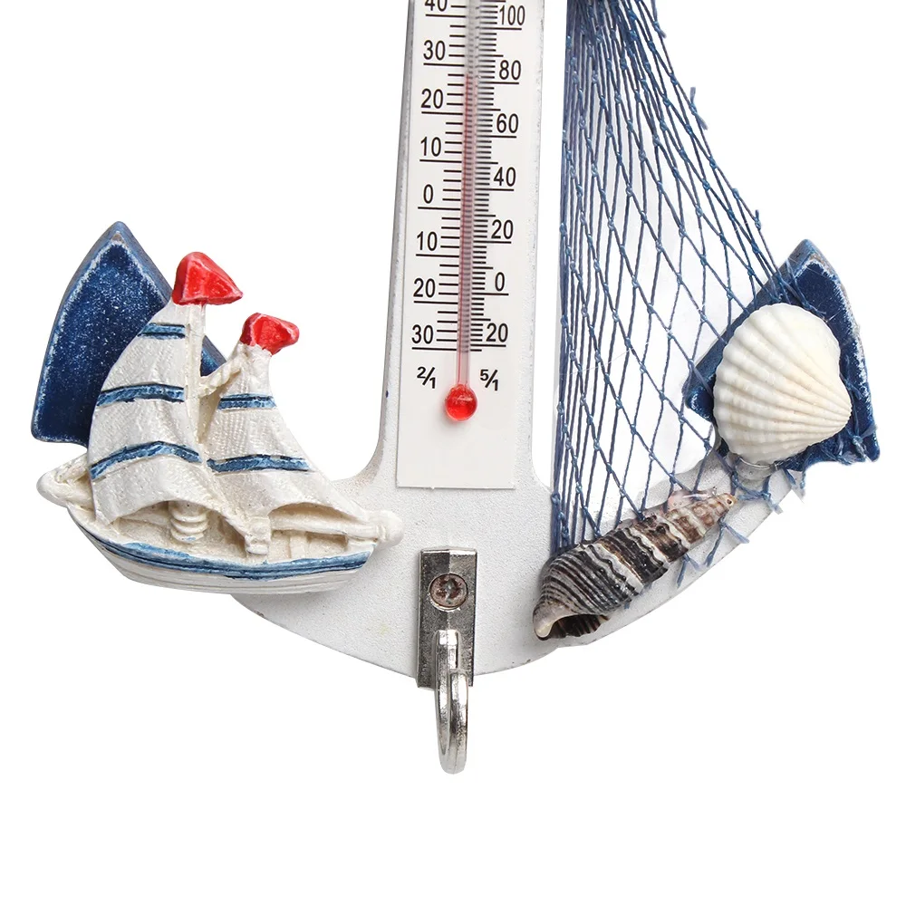 Средиземноморский Стиль древесины термометр в виде якоря Морской Декор