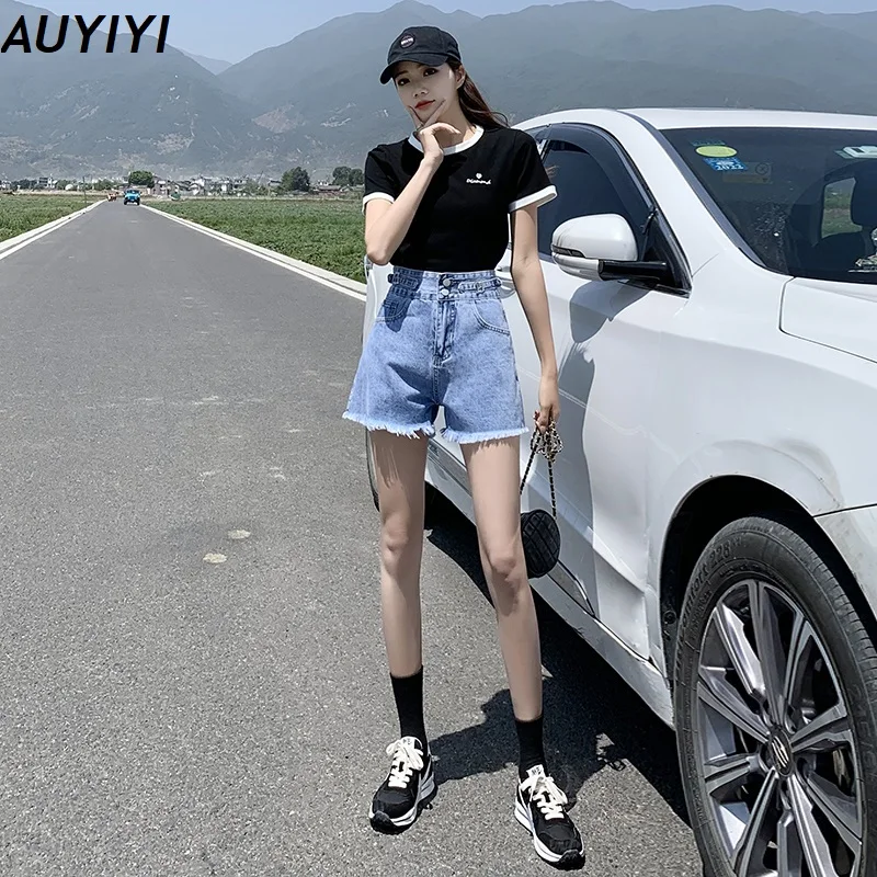

Women's Spring/Summer 2021 Fashion Harajuku New Fashion Chic Casual Thin Wide Leg High Waist A-line Hot Pants Denim Shorts