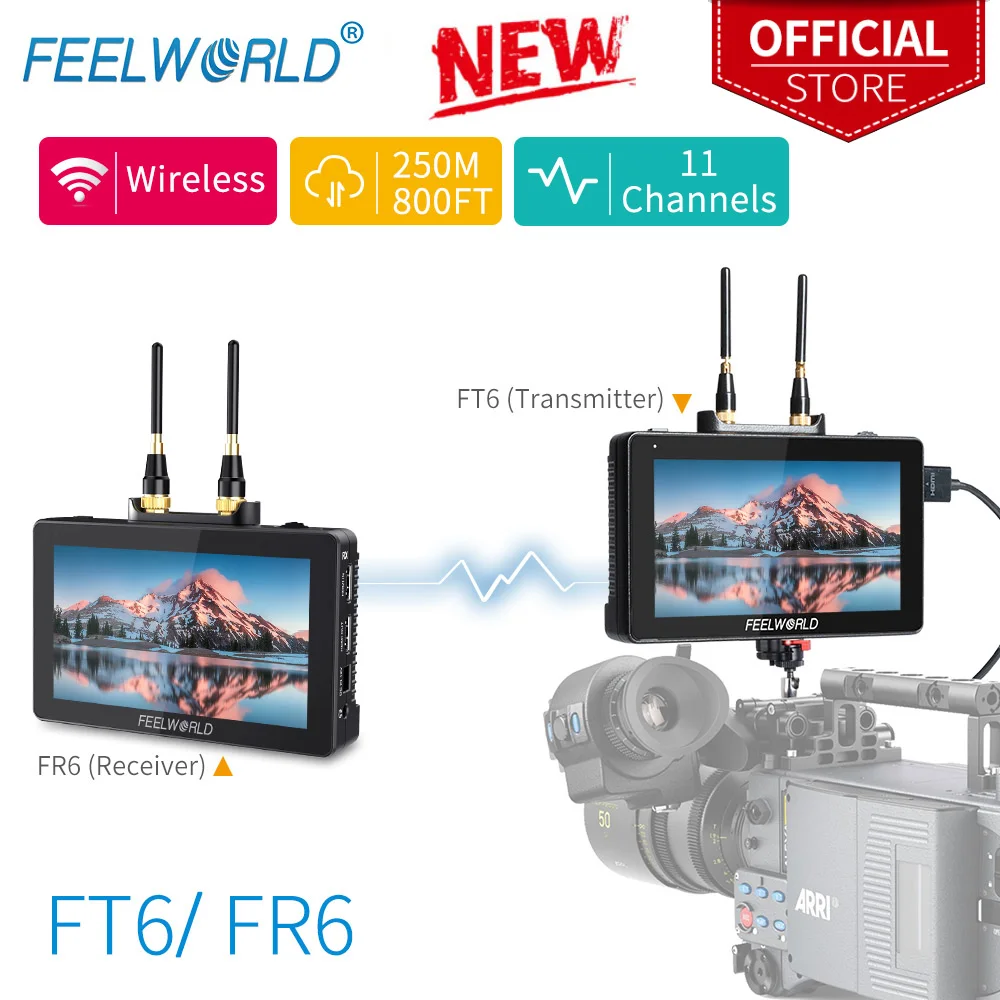 online Feelworld Ft6 Fr6 5.5 Polegada Sistema De Transmissão Vídeo Sem Fio Com Receptor Transmissor Dslr Câmera Campo Direto Ac Dp Monitor