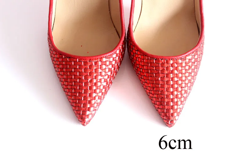 6cm red Женские туфли-лодочки из натуральной кожи на высоком каблуке; женские туфли на шпильке; Цвет серебристый, золотой, красный; вечерние и свадебные туфли; большие размеры 33-46 - Цвет: 6cm red