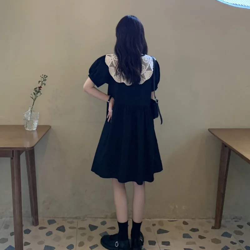 

Sweet First Love Gentle Dress Women 2021 Spring New Loose round Neck Pullover Puff Sleeve Short-Sleeved Midiskirt