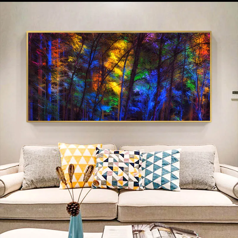 Самоотверженно Красочные Дерево картина с лесным пейзажем Wall Art постеры печати