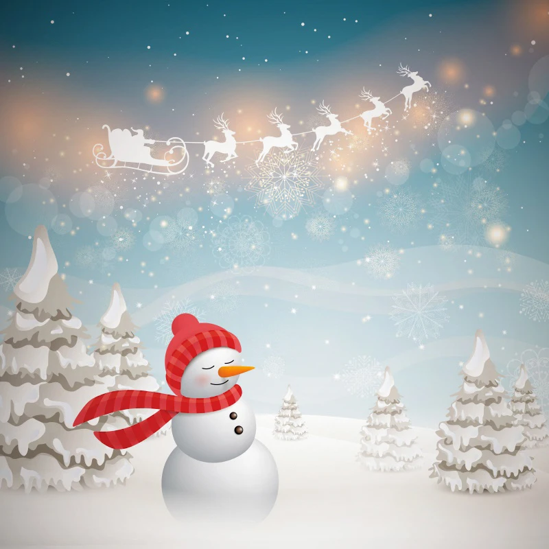 

Christmas Backdrop Snowman in Winter Forest Photography Background Happy New Year Xmas Party Decoration Photo Booth Props