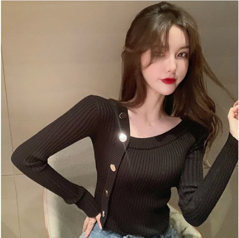 

Winter Ladies All-Match Sweater New Fashion Single-Breasted Knitted Cardigan 2021 Long Sleeve Chic Solid Color Top Women