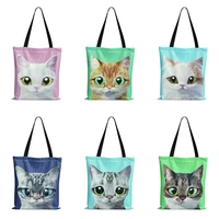 cute animals womens shopper bag eco foldable reusable big canvas shopping bag female girls black shopper tote shoulder bag
