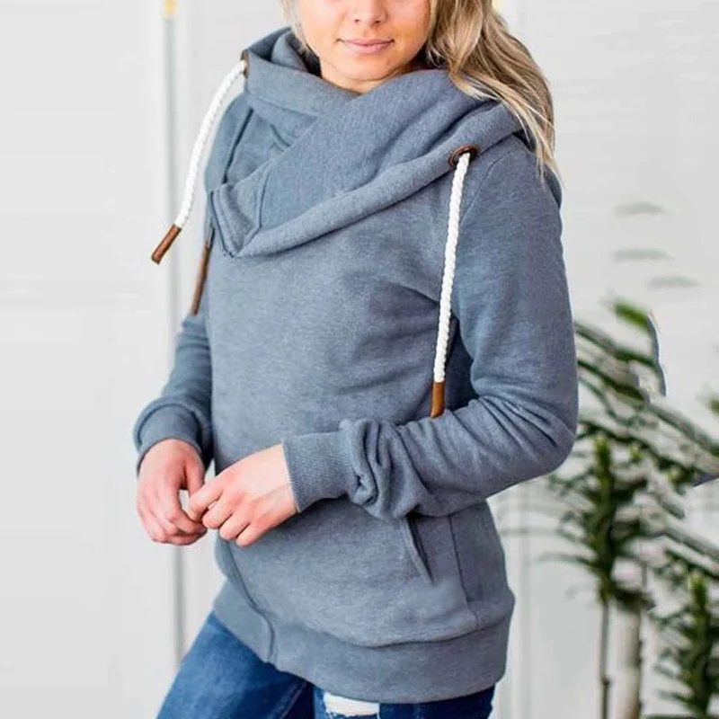 

Winter Warm Side Drawstring Zip Hooded Sweatshirt Women Autumn Casual Long Sleeve Tops Elegant Solid Pocket Streetwear Pullover