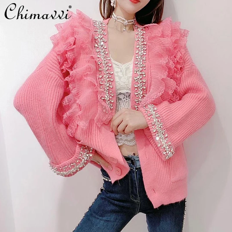 

Женский вязаный свитер с оборками, Свободный кардиган в Корейском стиле, зима 2021