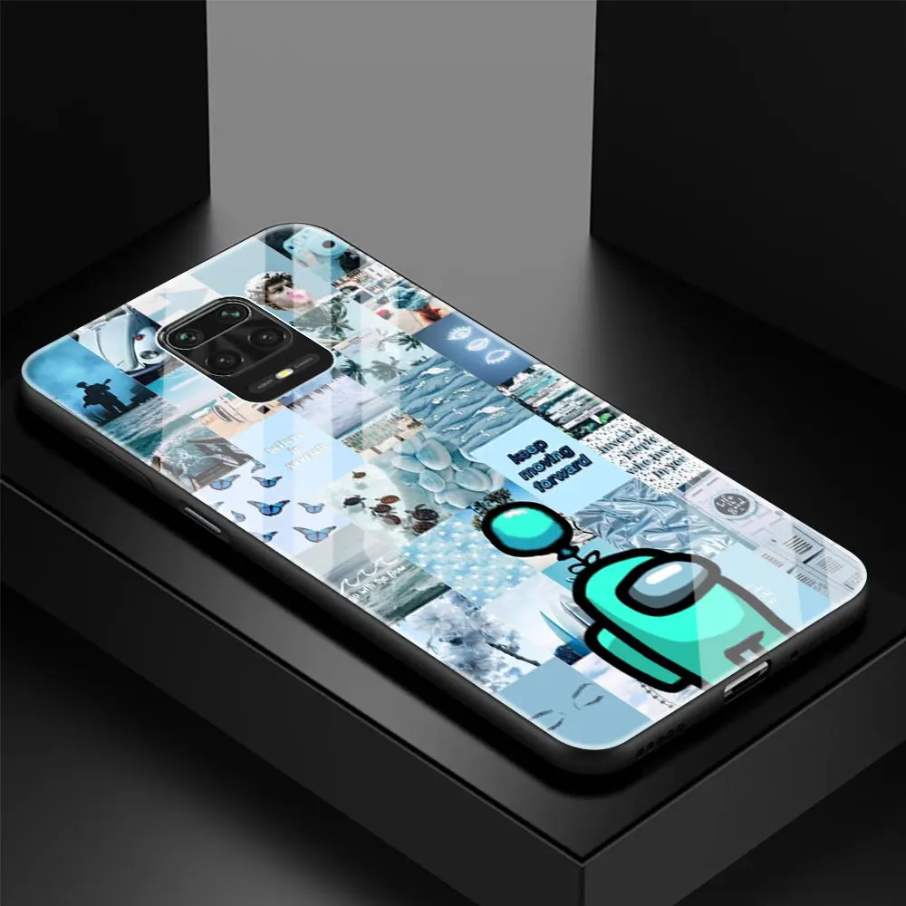 

Tempered Glass Case Coque For Xiaomi Redmi Note 9S 9 8 Pro 8T 8A 7 9A 9C 9i Among Us Luxury Shell Cover Fundas Capa Phone Shell