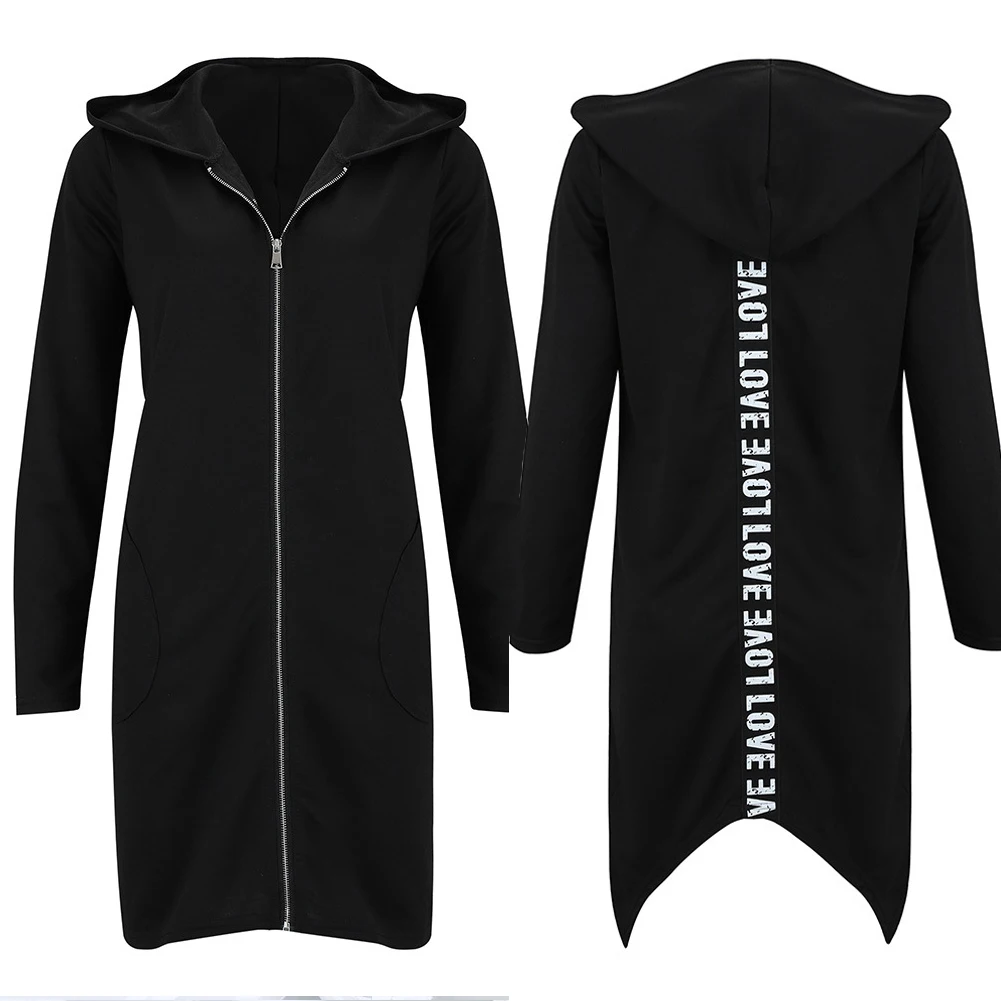 Женский однотонный Тренч с капюшоном длинный спортивный тренч черного цвета на