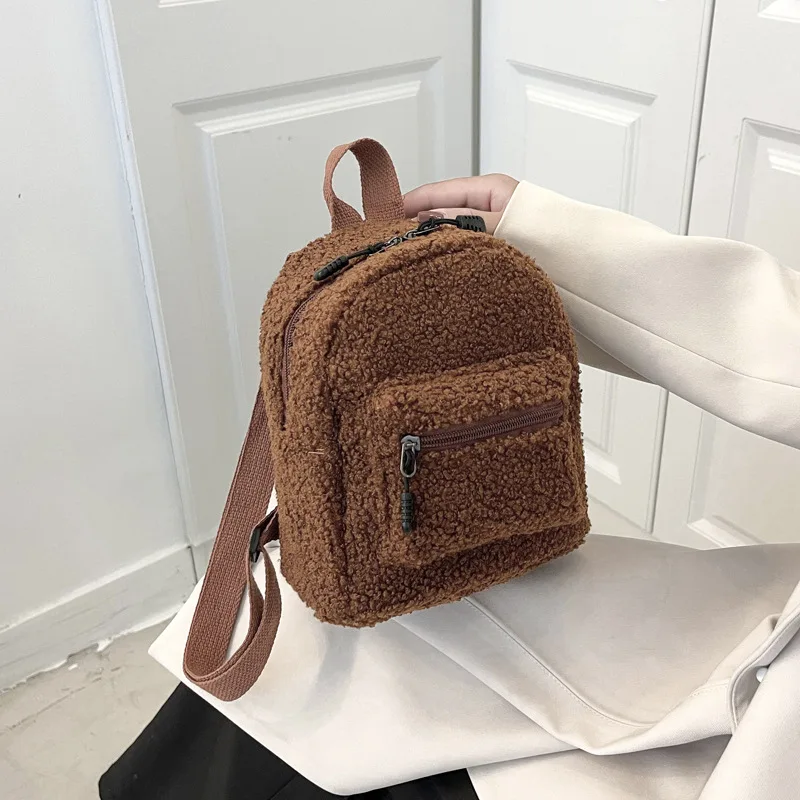 Fashion Women's Backpacks Small Plush Female Backpack Mini Shoulder Bag Winter New Soft Fluffy Fur Girls School Bag Mochila 2022