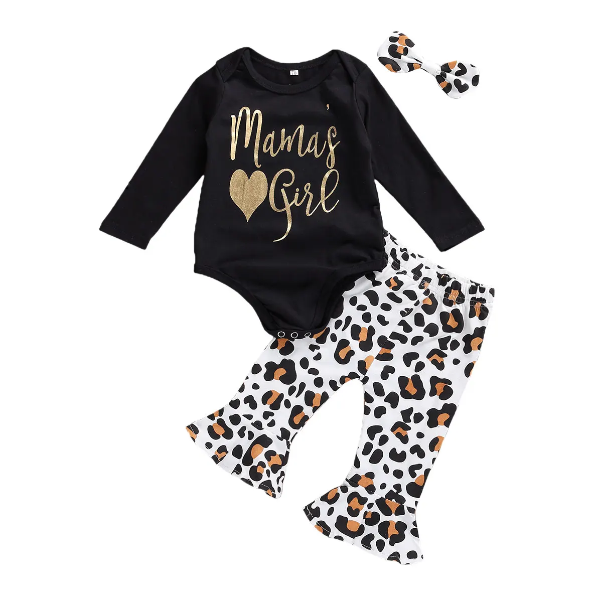 

Осенний комплект одежды для новорожденных девочек 2020, топ с длинными рукавами и буквенным принтом + расклешенные штаны с леопардовым принто...